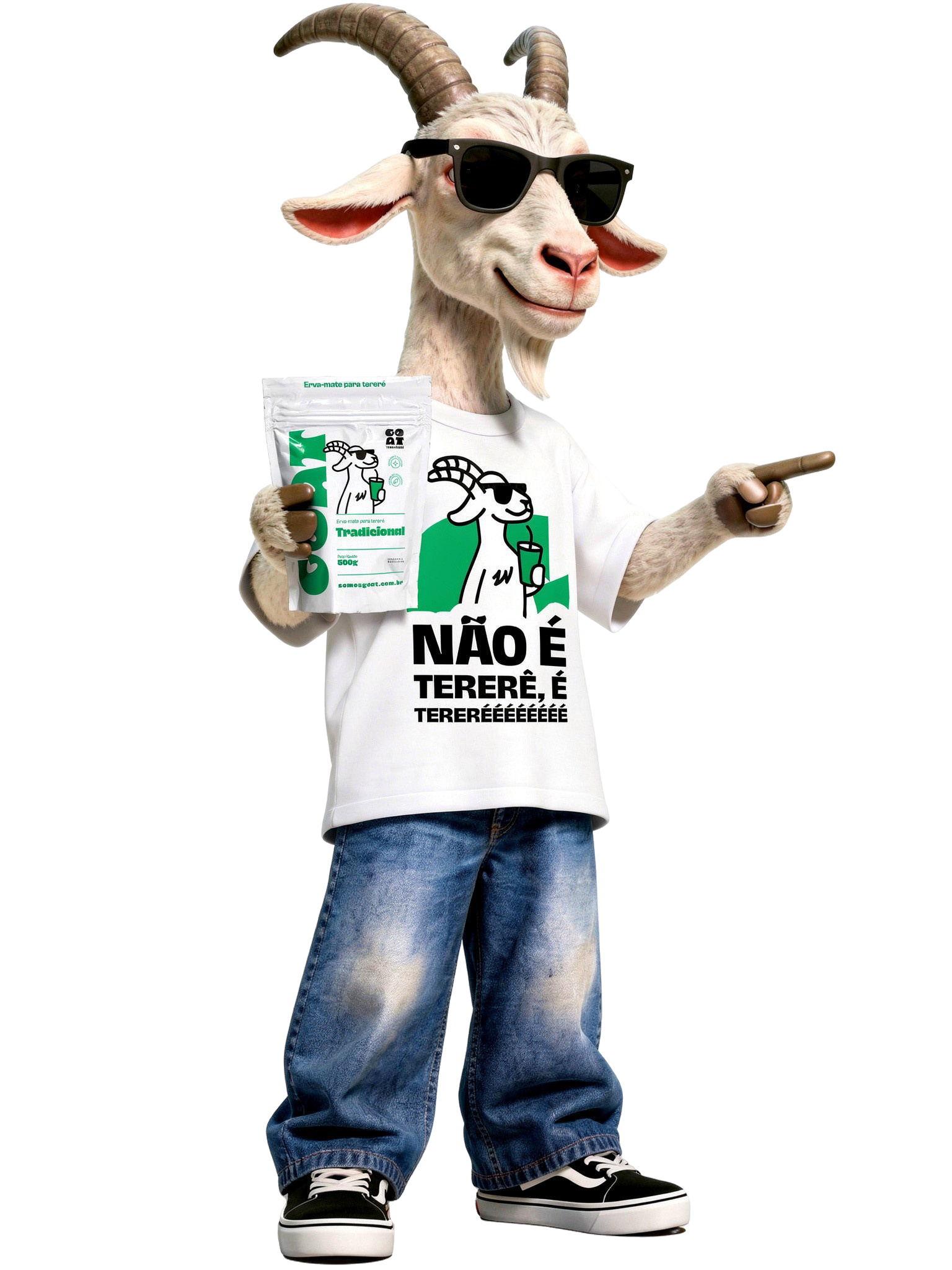 Mascote GOAT apontando